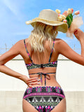 Feminine western style printed stretch elastic two piece bikini