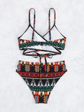 Feminine western style printed stretch elastic two piece bikini