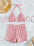 Feminine lace-up textured two-piece bikini