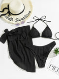 Feminine lace-up textured three-piece bikini