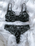 New erotic lingerie flower embroidery sexy see-through two-piece suit