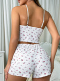 New women's sling rose flower home wear suit two-piece set