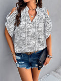 Feminine casual V-neck off-the-shoulder top blouse