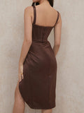 Women's new deep V high waist suspender skirt evening dress