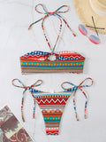 New style halterneck lace-up adjustable briefs printed multi-color split bikini