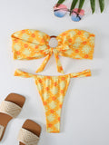 New floral plaid print bandeau bikini