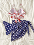 New women's bikini flag print stars and stripes three-piece swimsuit