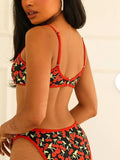 Women's New Cherry Print Bandeau Bikini