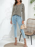 Women's Long Sleeve Round Neck Striped Print Top blouse