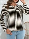 Women's Long Sleeve Round Neck Striped Print Top blouse