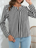 Women's Long Sleeve Round Neck Striped Print Top blouse