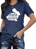 Women's Easter T-Shirt Funny MAMA Bunny Print Graphic T-Shirt