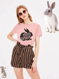 Women's Easter T-Shirt Funny MAMA Bunny Print Graphic T-Shirt