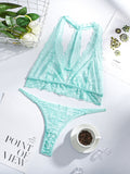 Women's see-through lace sexy split underwear set