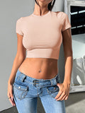 Y2K solid color slim fit cropped short-sleeved top