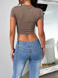 Y2K solid color slim fit cropped short-sleeved top