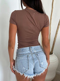 New women's Y2K style solid color slimming short-sleeved T-shirt