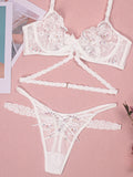 New sexy flower embroidered sexy lingerie set lace thong bra three-piece set with underwire