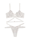 New sexy flower embroidered sexy lingerie set lace thong bra three-piece set with underwire