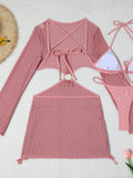 New mesh hollow drawstring swimsuit swimsuit bikini three-piece set