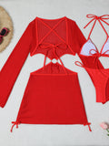 New mesh hollow drawstring swimsuit swimsuit bikini three-piece set