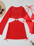 New mesh hollow drawstring swimsuit swimsuit bikini three-piece set