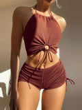 New solid color halter neck bikini split boxer briefs bikini swimsuit