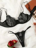 New temptation three-point thin hollow bra sexy underwear set