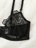 New temptation three-point thin hollow bra sexy underwear set