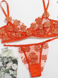 New sexy and sweet mesh embroidered flower appliqué bra set