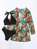 New sexy bikini push-up split printed mesh three-piece set