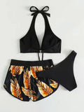 New fashionable multi-color printed sexy bikini three-piece set