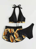 New fashionable multi-color printed sexy bikini three-piece set