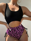 New leopard print U-shaped bikini spa swimsuit sexy strappy one-piece swimsuit