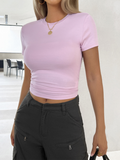 New solid color top, waisted, short, slim fit, navel-baring T-shirt