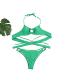 Women's Sexy Ring Two-Piece Swimsuit Solid Color Gathered Bikini