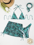 Cashew flower print lace-up swimsuit bikini sexy two-piece swimsuit four-piece set