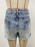 New gradient denim shorts for women high waist slimming raw edge hot pants