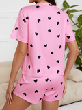 New style heart print knitted fashionable soft short sleeve shorts pajamas set