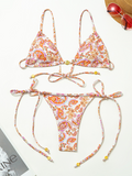 Women's holiday fashion sexy printed split swimsuit strappy backless bikini