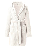 Autumn and winter hooded home plush pajamas solid color warm bathrobe