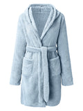 Autumn and winter hooded home plush pajamas solid color warm bathrobe