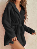 Autumn and winter hooded home plush pajamas solid color warm bathrobe