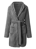 Autumn and winter hooded home plush pajamas solid color warm bathrobe