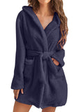 Autumn and winter hooded home plush pajamas solid color warm bathrobe