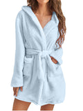 Autumn and winter hooded home plush pajamas solid color warm bathrobe