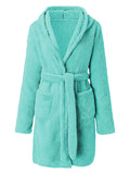 Autumn and winter hooded home plush pajamas solid color warm bathrobe