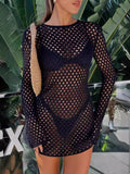 Knitted beach dress sexy hollow backless sun protection clothing seaside holiday bikini blouse