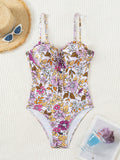 Sexy one-piece swimsuit with bowknot floral print