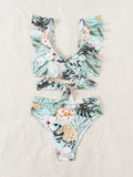 Women's Lace Print Cross Tie Sexy Two-Piece Bikini Swimsuit